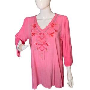 Andree by Unit Pink Embroidered Tunic Top Size L